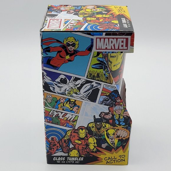 Marvel Comics Retro Four Heroes 16 OZ Pint Glass Tumbler in Gift Box- New - Picture 3 of 5